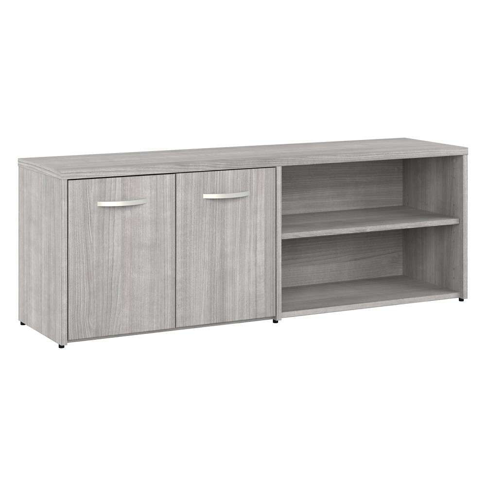 Bush Furniture - Hybrid Low Storage Cabinet with Doors and Shelves in Platinum Gray - HYS160PG-Z veiw 2
