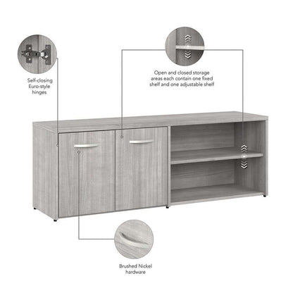 Bush Furniture - Hybrid Low Storage Cabinet with Doors and Shelves in Platinum Gray - HYS160PG-Z veiw 3