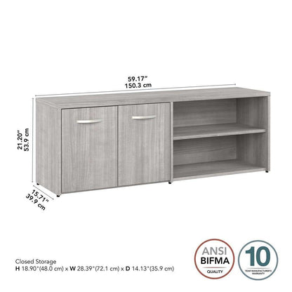 Bush Furniture - Hybrid Low Storage Cabinet with Doors and Shelves in Platinum Gray - HYS160PG-Z veiw 6