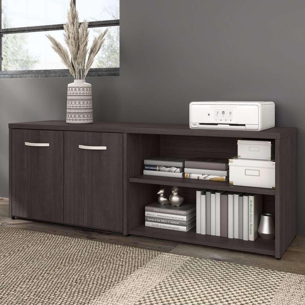 Bush Furniture - Hybrid Low Storage Cabinet with Doors and Shelves in Storm Gray - HYS160SG-Z veiw 1