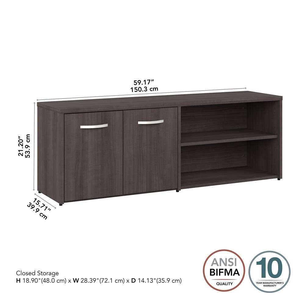 Bush Furniture - Hybrid Low Storage Cabinet with Doors and Shelves in Storm Gray - HYS160SG-Z veiw 6