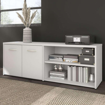 Bush Furniture - Hybrid Low Storage Cabinet with Doors and Shelves in White - HYS160WH-Z veiw 1