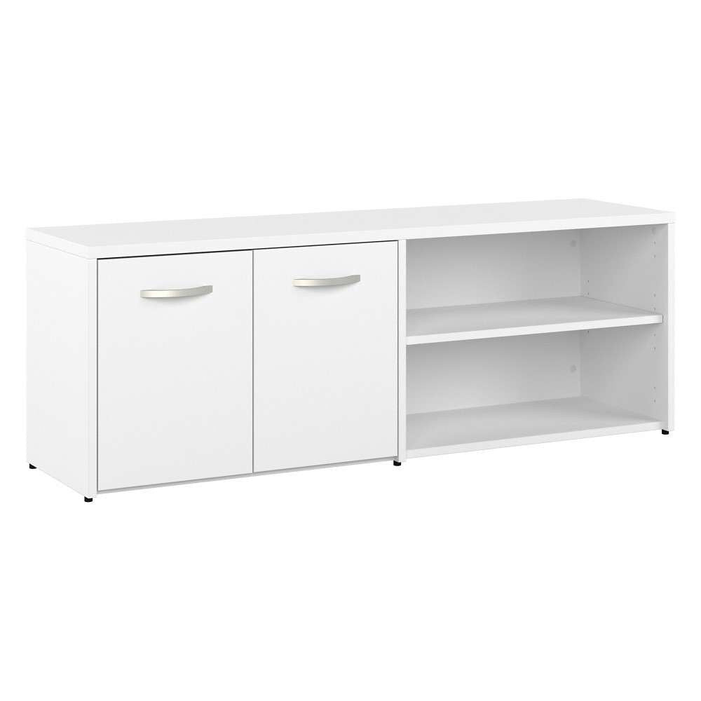 Bush Furniture - Hybrid Low Storage Cabinet with Doors and Shelves in White - HYS160WH-Z veiw 2