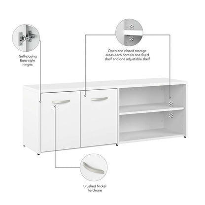 Bush Furniture - Hybrid Low Storage Cabinet with Doors and Shelves in White - HYS160WH-Z veiw 3