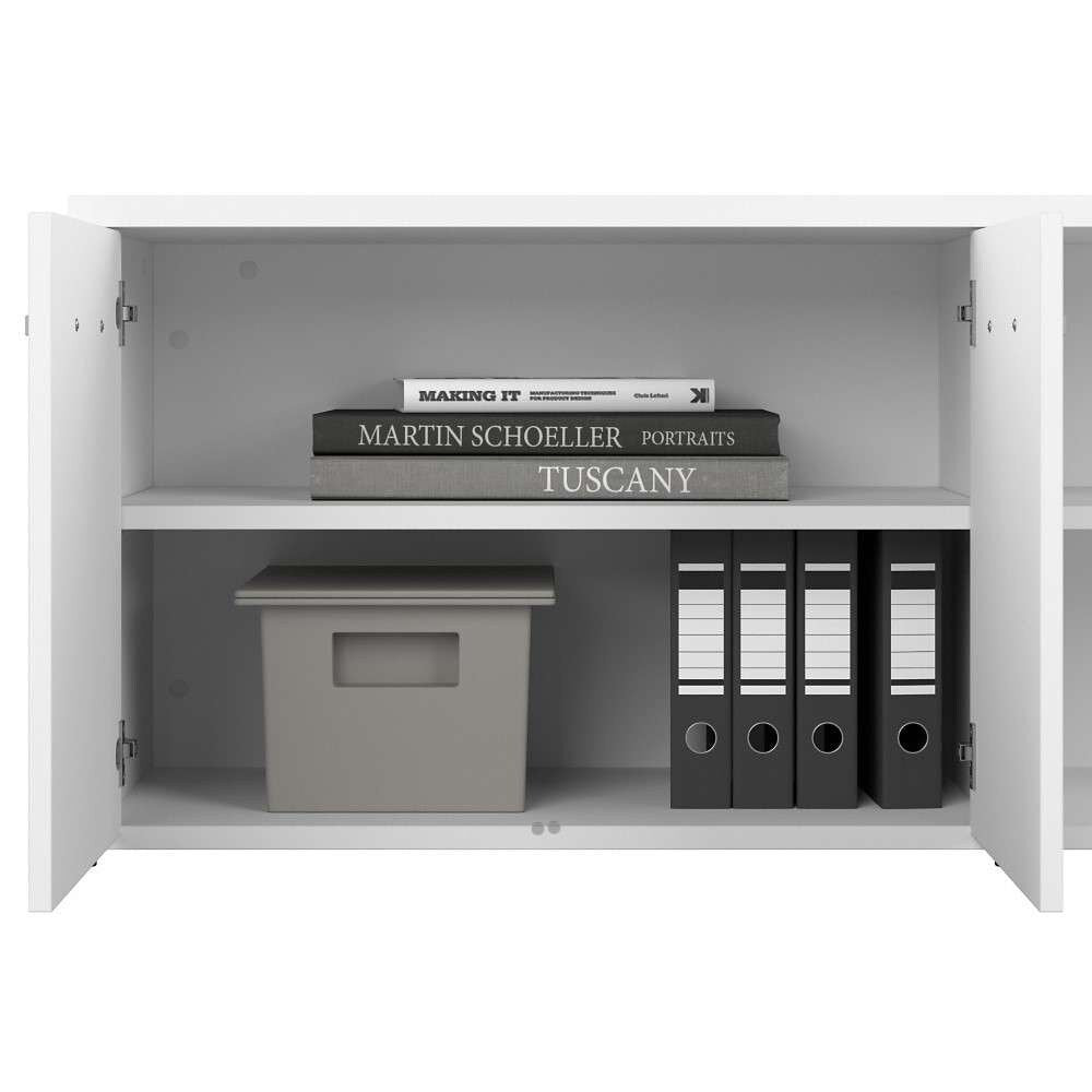 Bush Furniture - Hybrid Low Storage Cabinet with Doors and Shelves in White - HYS160WH-Z veiw 5