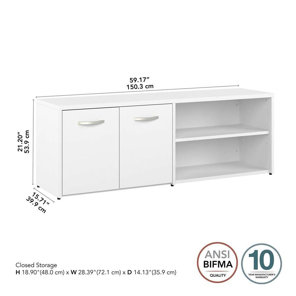 Bush Furniture - Hybrid Low Storage Cabinet with Doors and Shelves in White - HYS160WH-Z veiw 6
