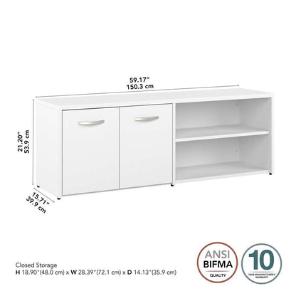 Bush Furniture - Hybrid Low Storage Cabinet with Doors and Shelves in White - HYS160WH-Z veiw 6