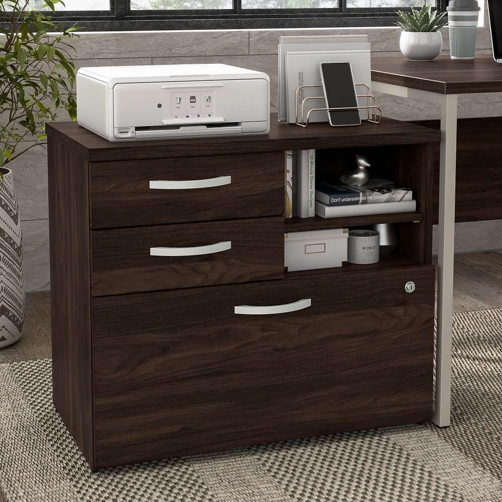 Bush Furniture - Hybrid Office Storage Cabinet with Drawers and Shelves in Black Walnut - HYF130BWSU-Z veiw 1