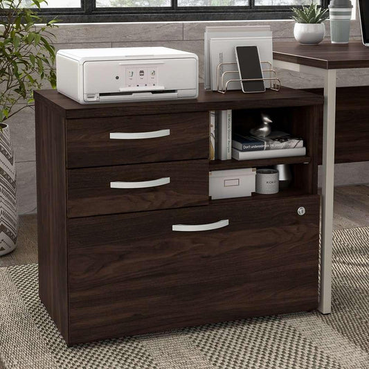 Bush Furniture - Hybrid Office Storage Cabinet with Drawers and Shelves in Black Walnut - HYF130BWSU-Z veiw 1