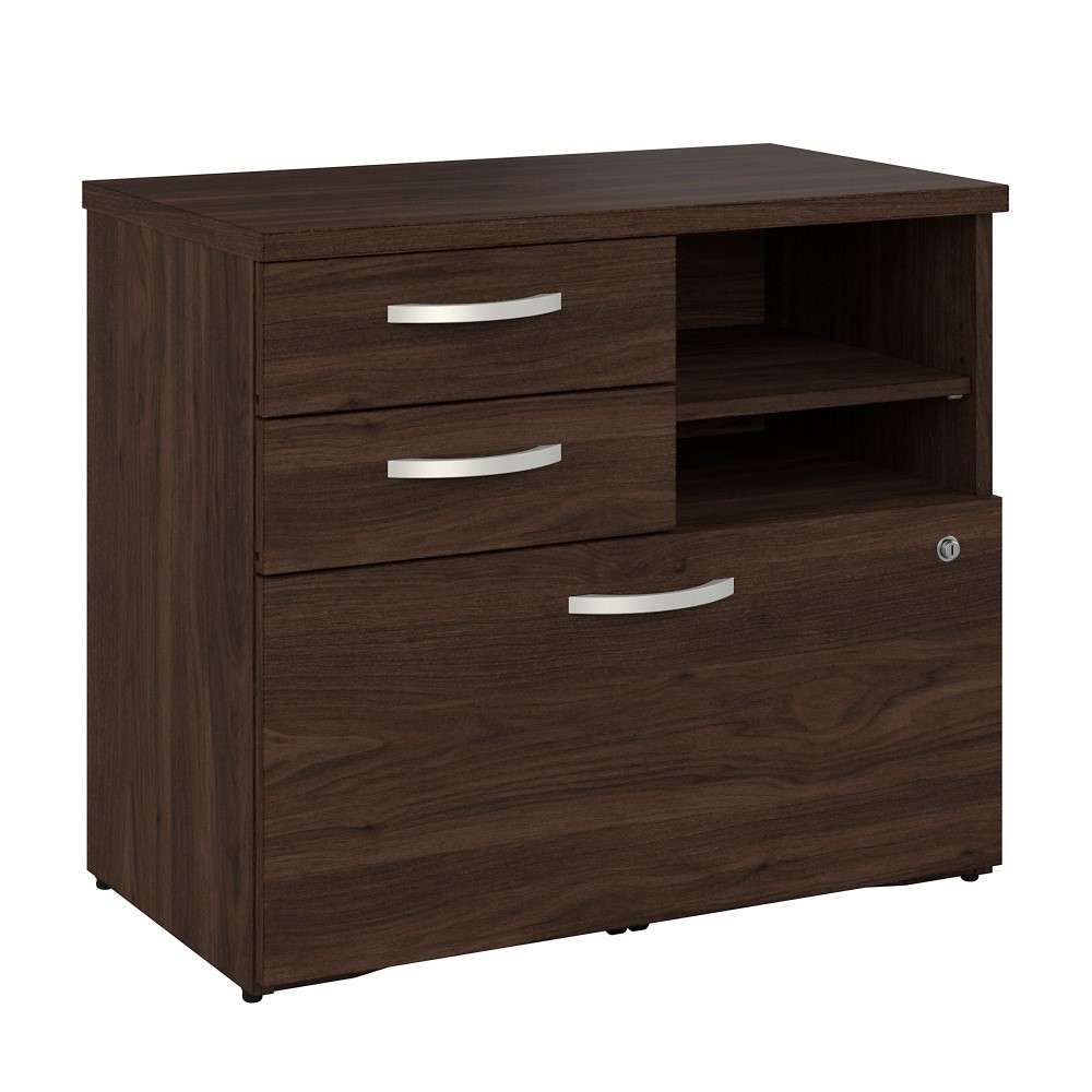 Bush Furniture - Hybrid Office Storage Cabinet with Drawers and Shelves in Black Walnut - HYF130BWSU-Z veiw 2