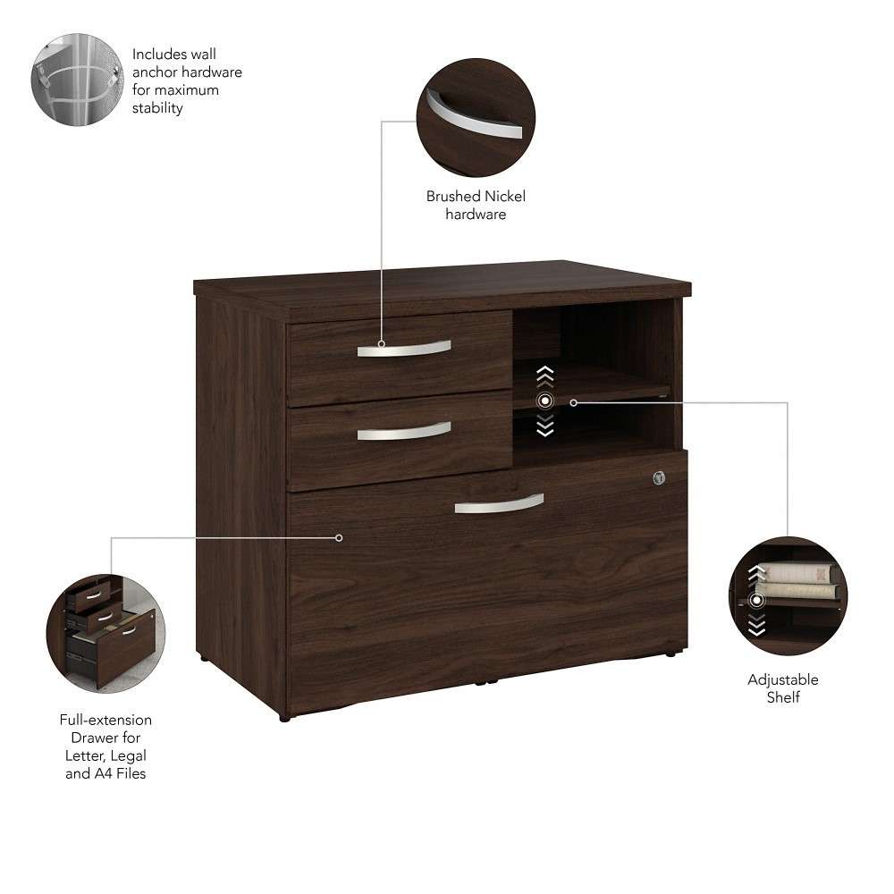 Bush Furniture - Hybrid Office Storage Cabinet with Drawers and Shelves in Black Walnut - HYF130BWSU-Z veiw 3