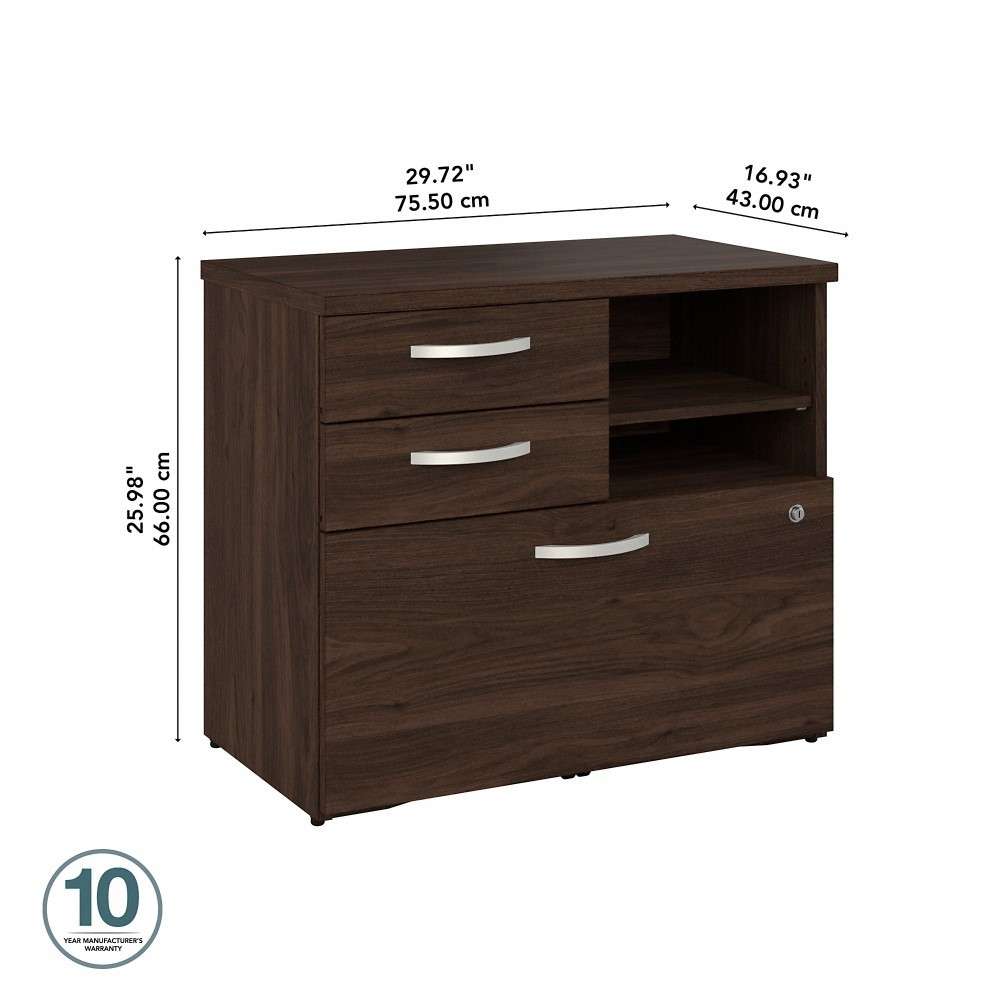 Bush Furniture - Hybrid Office Storage Cabinet with Drawers and Shelves in Black Walnut - HYF130BWSU-Z veiw 6