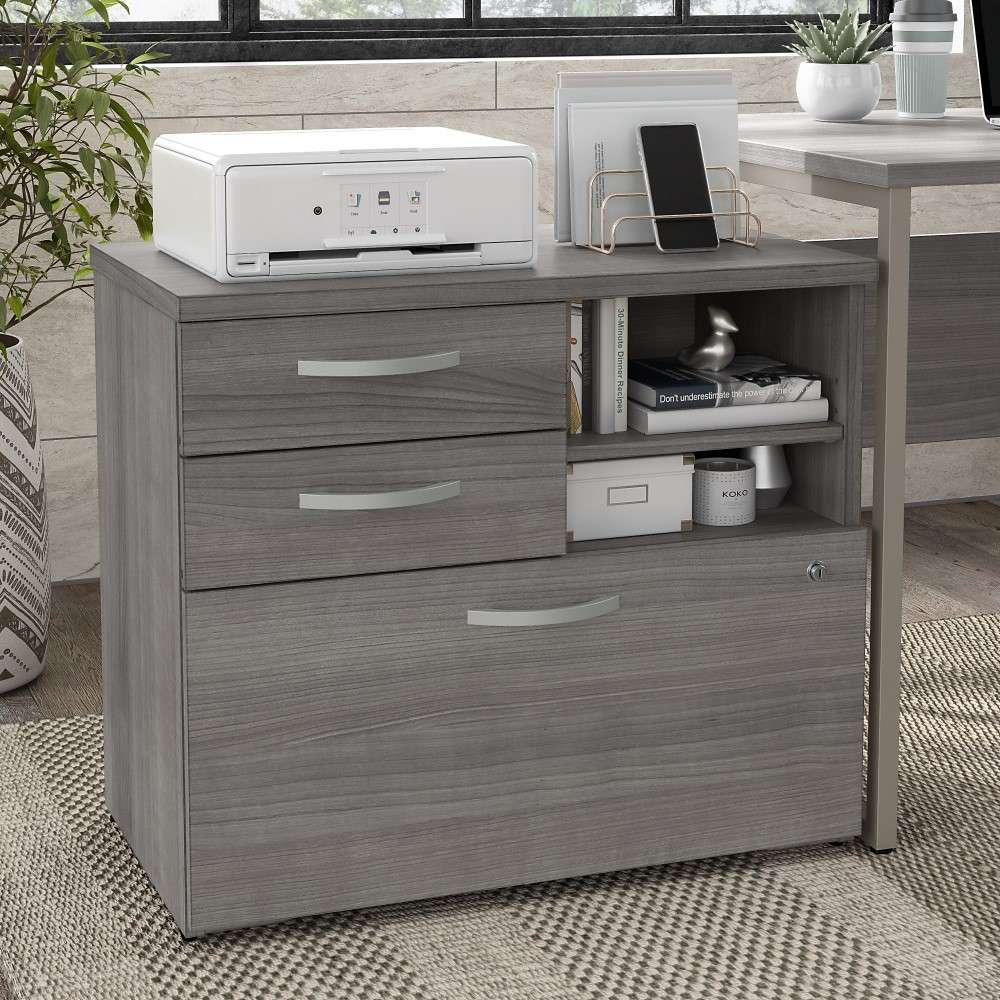 Bush Furniture - Hybrid Office Storage Cabinet with Drawers and Shelves in Platinum Gray - HYF130PGSU-Z veiw 1