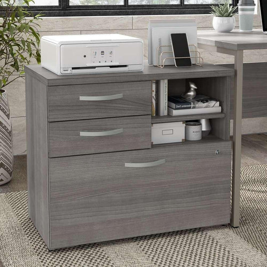 Bush Furniture - Hybrid Office Storage Cabinet with Drawers and Shelves in Platinum Gray - HYF130PGSU-Z veiw 1