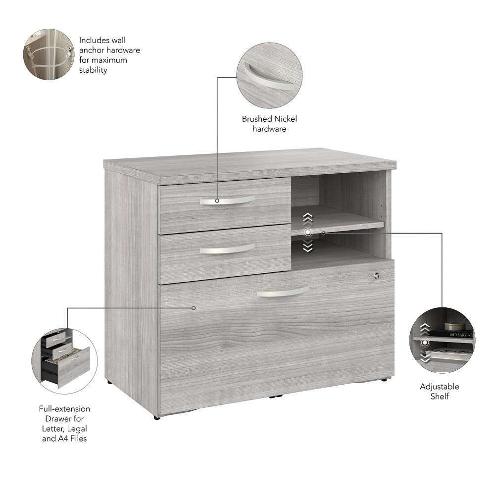 Bush Furniture - Hybrid Office Storage Cabinet with Drawers and Shelves in Platinum Gray - HYF130PGSU-Z veiw 3