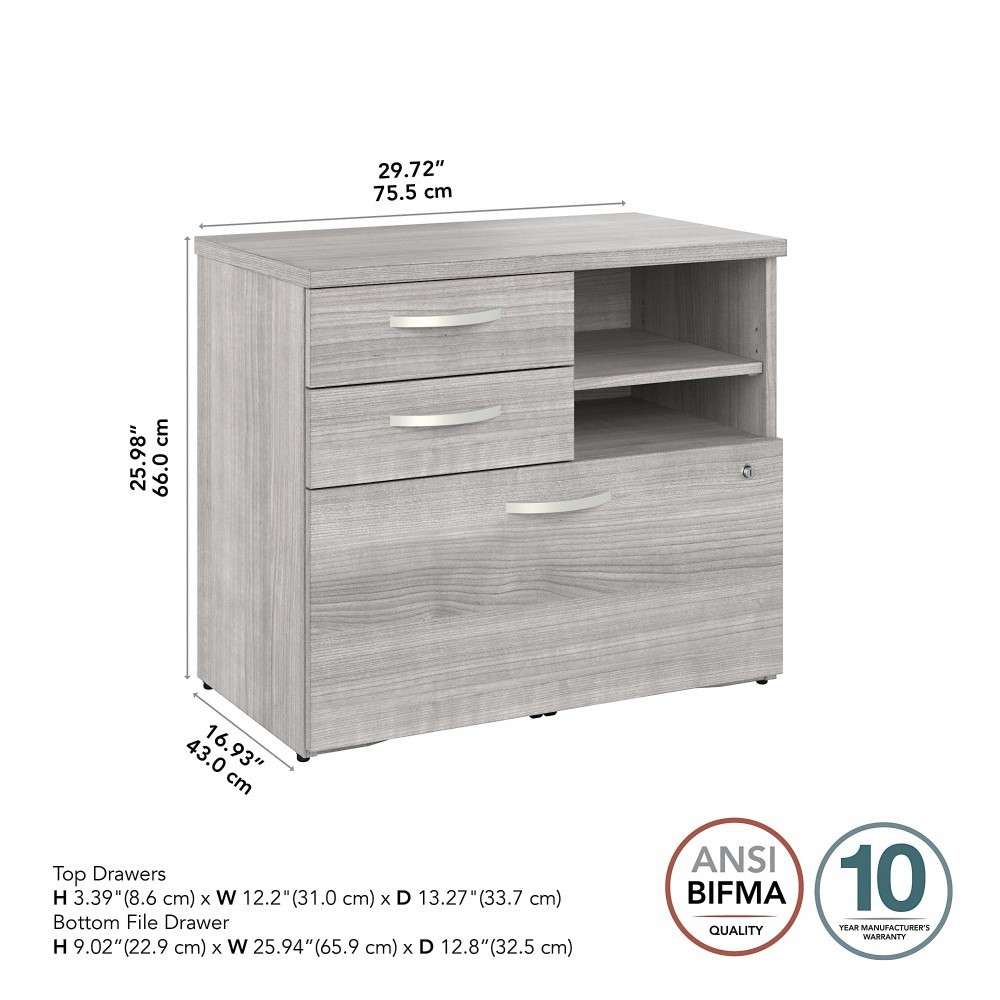 Bush Furniture - Hybrid Office Storage Cabinet with Drawers and Shelves in Platinum Gray - HYF130PGSU-Z veiw 6