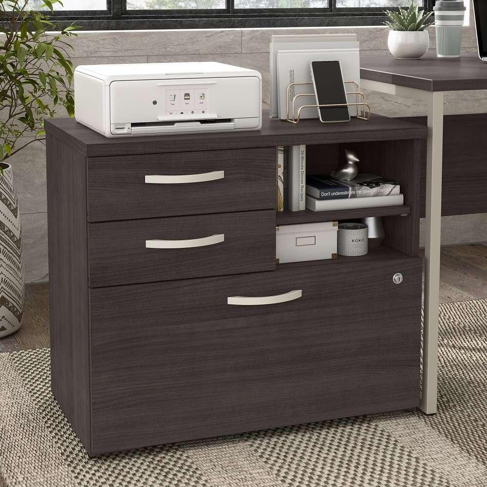 Bush Furniture - Hybrid Office Storage Cabinet with Drawers and Shelves in Storm Gray - HYF130SGSU-Z veiw 1