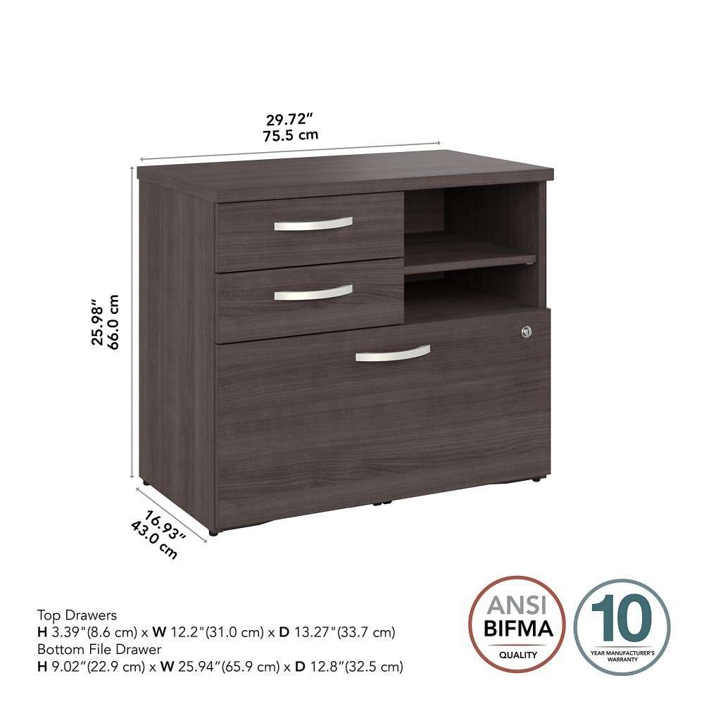 Bush Furniture - Hybrid Office Storage Cabinet with Drawers and Shelves in Storm Gray - HYF130SGSU-Z veiw 6