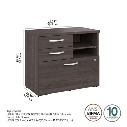 Bush Furniture - Hybrid Office Storage Cabinet with Drawers and Shelves in Storm Gray - HYF130SGSU-Z veiw 6