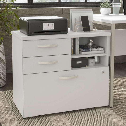 Bush Furniture - Hybrid Office Storage Cabinet with Drawers and Shelves in White - HYF130WHSU-Z veiw 1