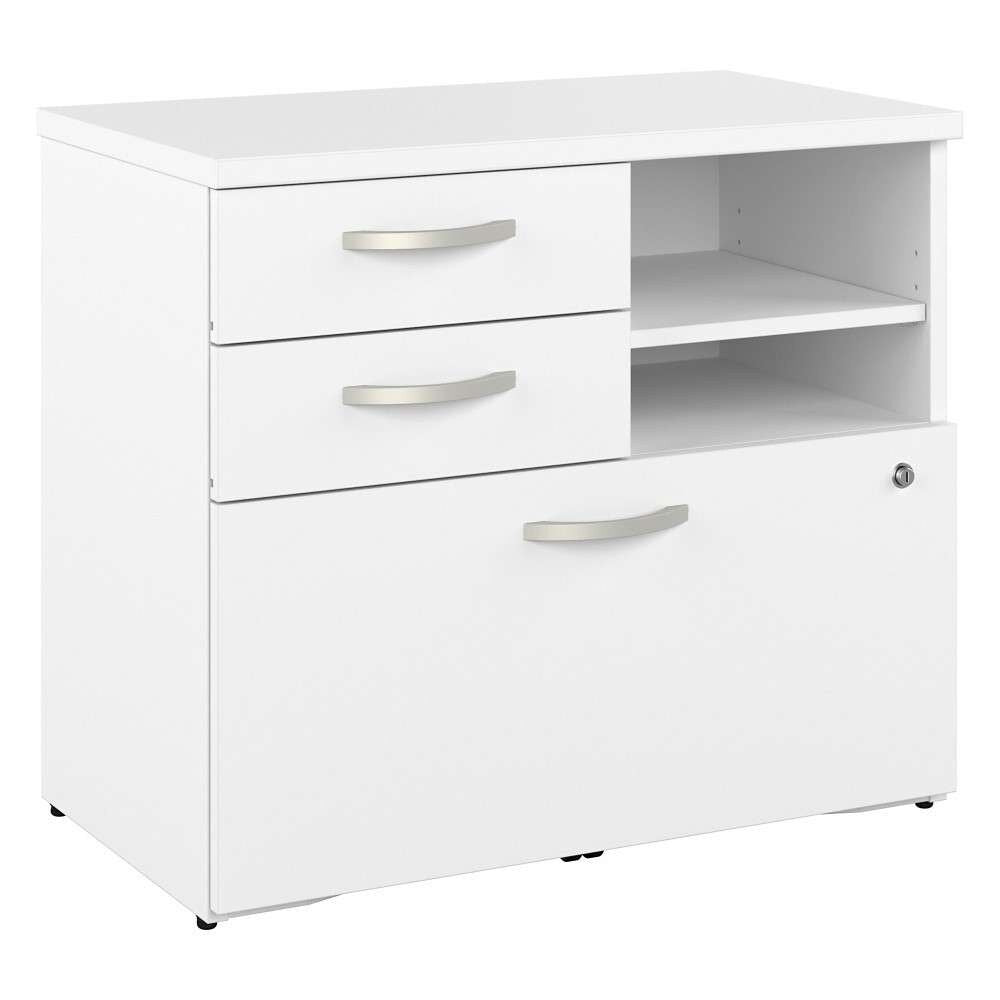Bush Furniture - Hybrid Office Storage Cabinet with Drawers and Shelves in White - HYF130WHSU-Z veiw 2