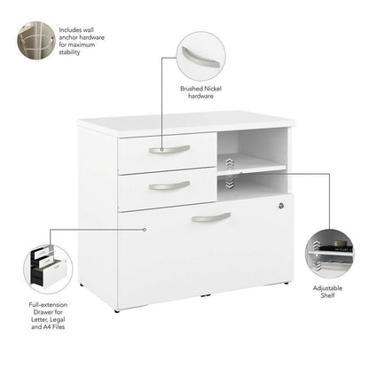 Bush Furniture - Hybrid Office Storage Cabinet with Drawers and Shelves in White - HYF130WHSU-Z veiw 3