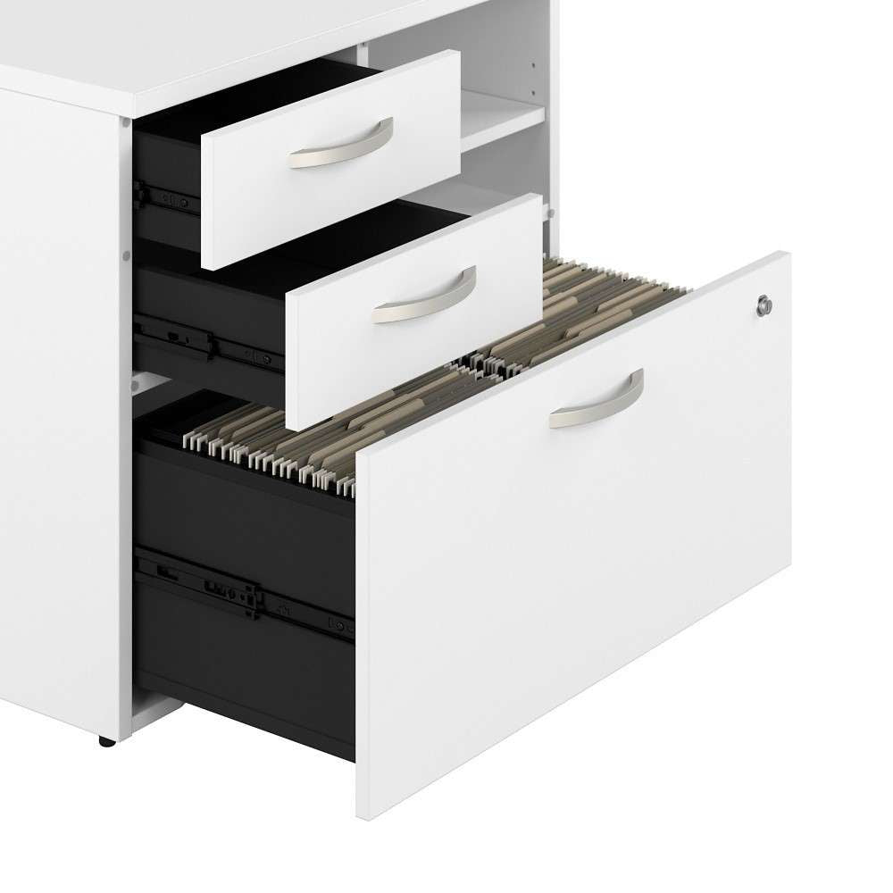 Bush Furniture - Hybrid Office Storage Cabinet with Drawers and Shelves in White - HYF130WHSU-Z veiw 5
