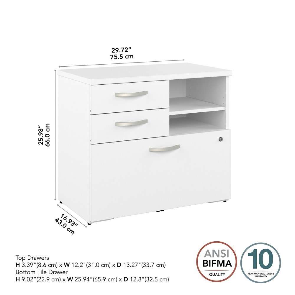 Bush Furniture - Hybrid Office Storage Cabinet with Drawers and Shelves in White - HYF130WHSU-Z veiw 6