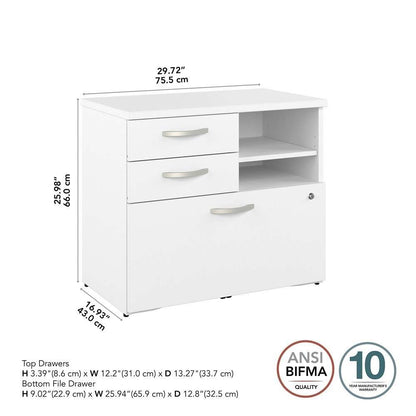 Bush Furniture - Hybrid Office Storage Cabinet with Drawers and Shelves in White - HYF130WHSU-Z veiw 6