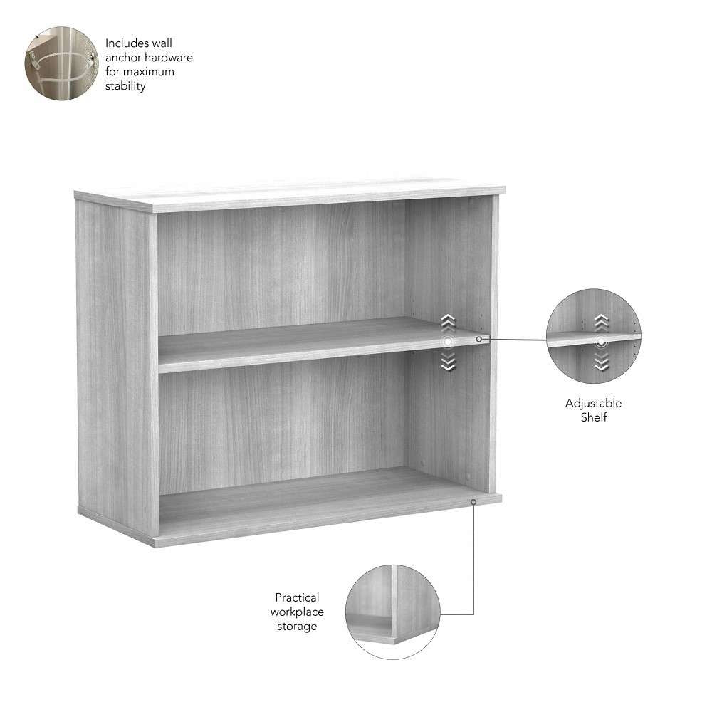 Bush Furniture - Hybrid Small 2 Shelf Bookcase in Platinum Gray - HY3036PG-Z veiw 3