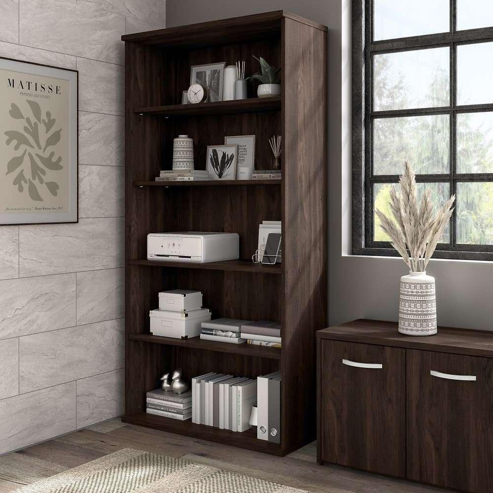 Bush Furniture - Hybrid Tall 5 Shelf Bookcase in Black Walnut - HYB136BW-Z veiw 2