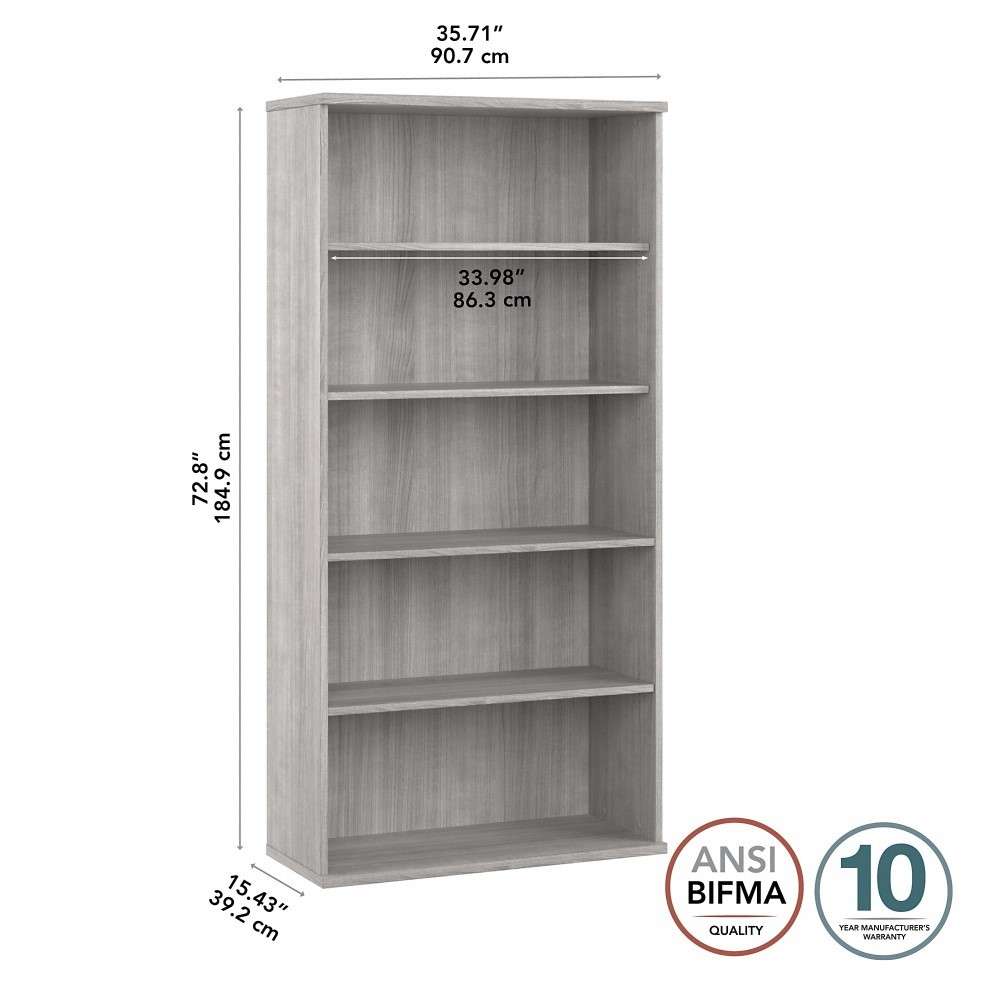 Bush Furniture - Hybrid Tall 5 Shelf Bookcase in Platinum Gray - HYB136PG-Z veiw 5