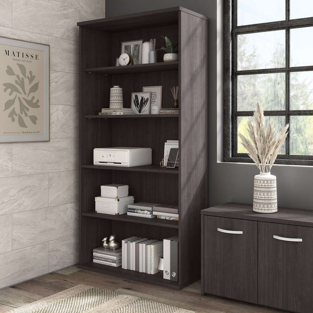 Bush Furniture - Hybrid Tall 5 Shelf Bookcase in Storm Gray - HYB136SG-Z veiw 2