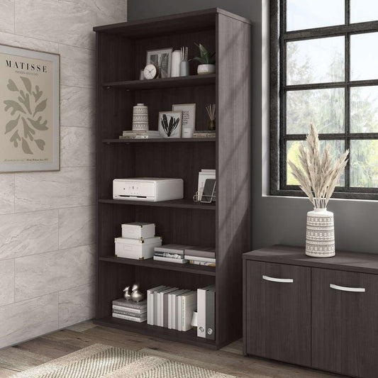 Bush Furniture - Hybrid Tall 5 Shelf Bookcase in Storm Gray - HYB136SG-Z veiw 2