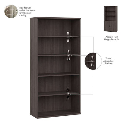 Bush Furniture - Hybrid Tall 5 Shelf Bookcase in Storm Gray - HYB136SG-Z veiw 3
