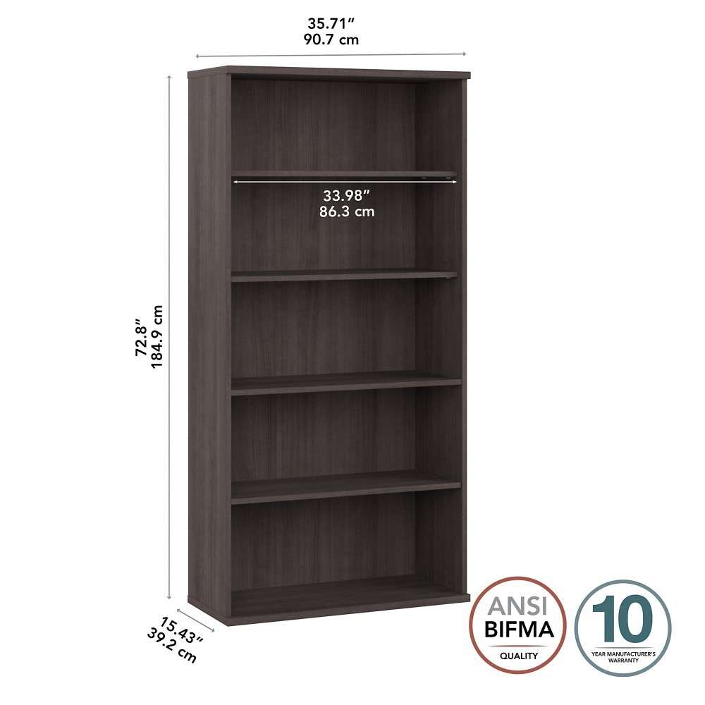 Bush Furniture - Hybrid Tall 5 Shelf Bookcase in Storm Gray - HYB136SG-Z veiw 5