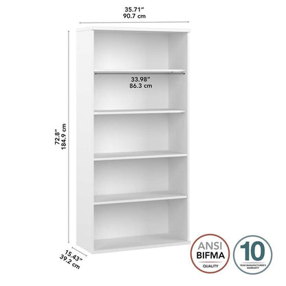 Bush Furniture - Hybrid Tall 5 Shelf Bookcase in White - HYB136WH-Z veiw 5