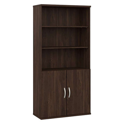 Bush Furniture - Hybrid Tall 5 Shelf Bookcase with Doors in Black Walnut - HYB024BW veiw 2
