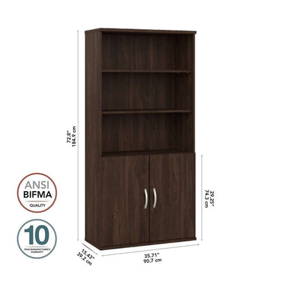 Bush Furniture - Hybrid Tall 5 Shelf Bookcase with Doors in Black Walnut - HYB024BW veiw 6