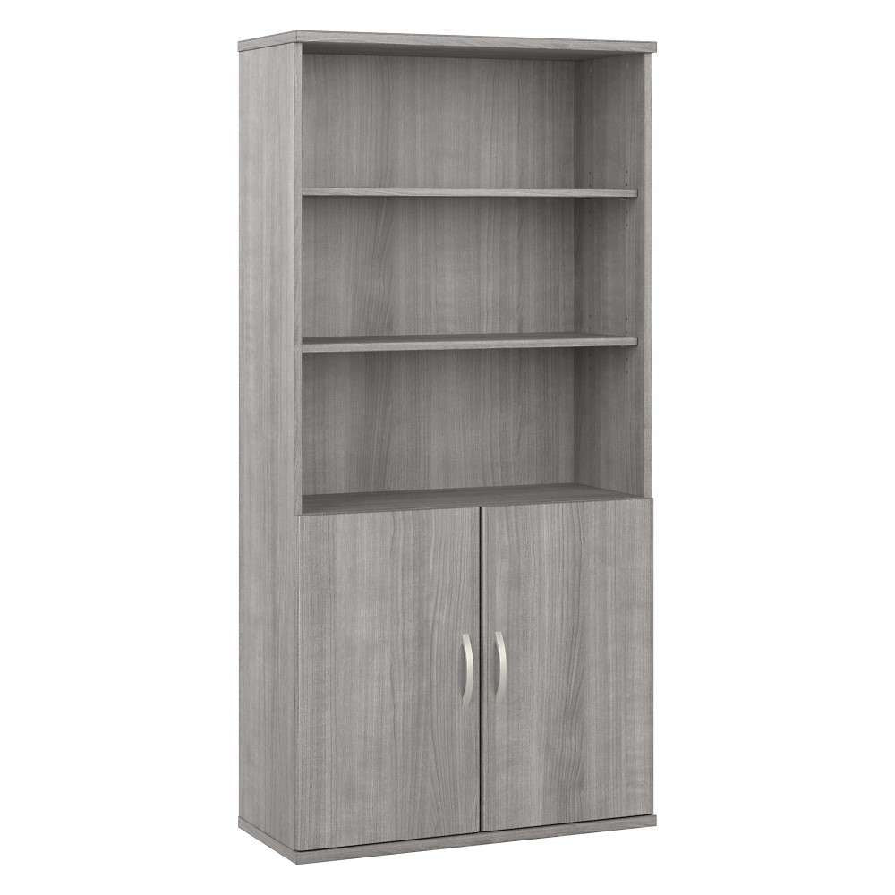 Bush Furniture - Hybrid Tall 5 Shelf Bookcase with Doors in Platinum Gray - HYB024PG veiw 2