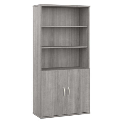 Bush Furniture - Hybrid Tall 5 Shelf Bookcase with Doors in Platinum Gray - HYB024PG veiw 2