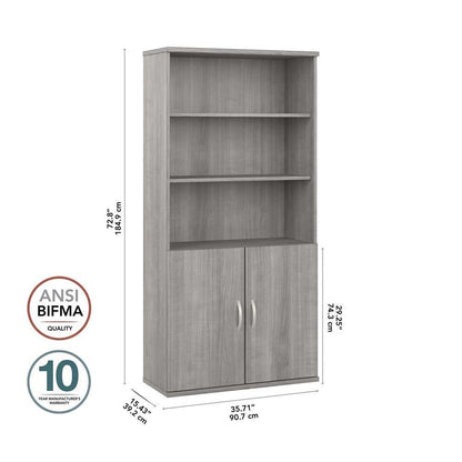 Bush Furniture - Hybrid Tall 5 Shelf Bookcase with Doors in Platinum Gray - HYB024PG veiw 6