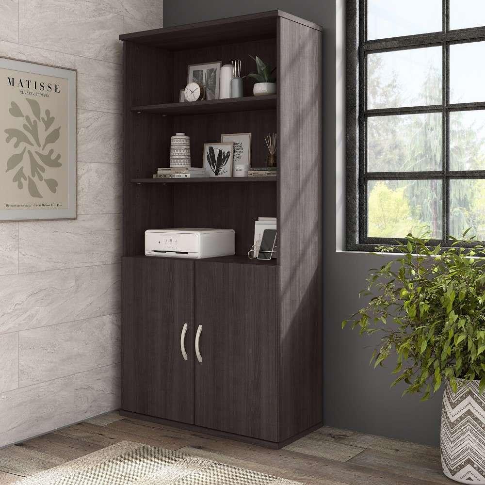 Bush Furniture - Hybrid Tall 5 Shelf Bookcase with Doors in Storm Gray - HYB024SG veiw 1