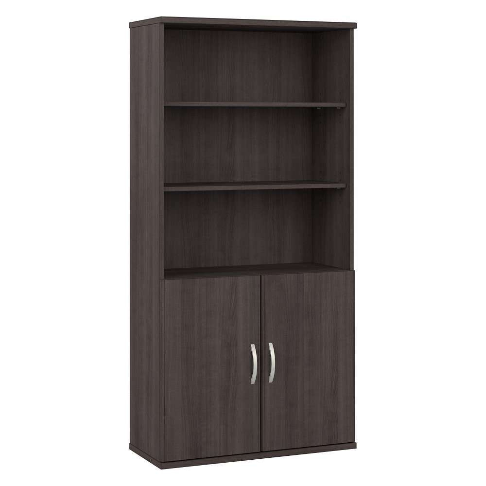 Bush Furniture - Hybrid Tall 5 Shelf Bookcase with Doors in Storm Gray - HYB024SG veiw 2