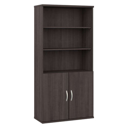 Bush Furniture - Hybrid Tall 5 Shelf Bookcase with Doors in Storm Gray - HYB024SG veiw 2