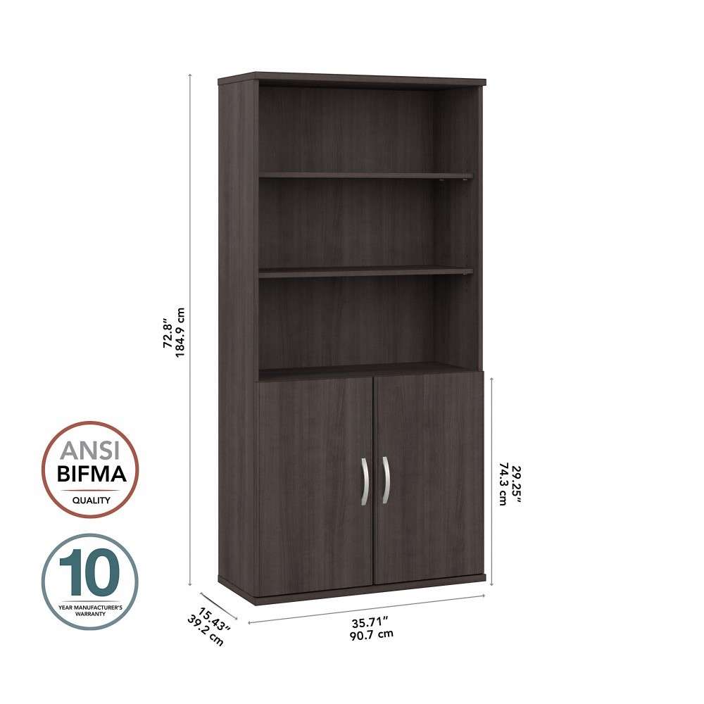 Bush Furniture - Hybrid Tall 5 Shelf Bookcase with Doors in Storm Gray - HYB024SG veiw 6