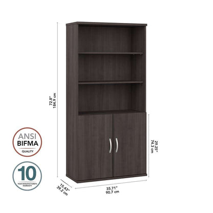 Bush Furniture - Hybrid Tall 5 Shelf Bookcase with Doors in Storm Gray - HYB024SG veiw 6