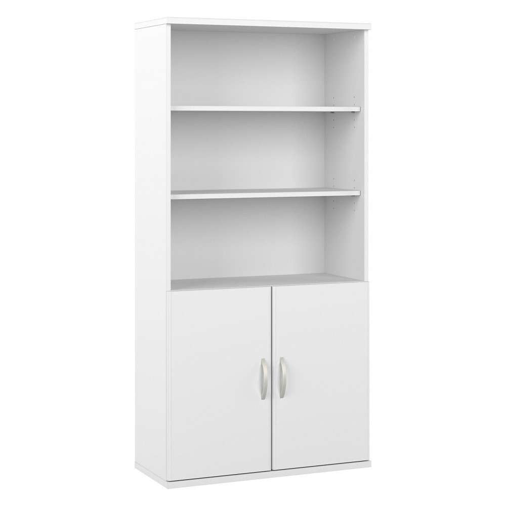 Bush Furniture - Hybrid Tall 5 Shelf Bookcase with Doors in White - HYB024WH veiw 2