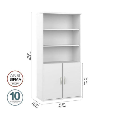 Bush Furniture - Hybrid Tall 5 Shelf Bookcase with Doors in White - HYB024WH veiw 6
