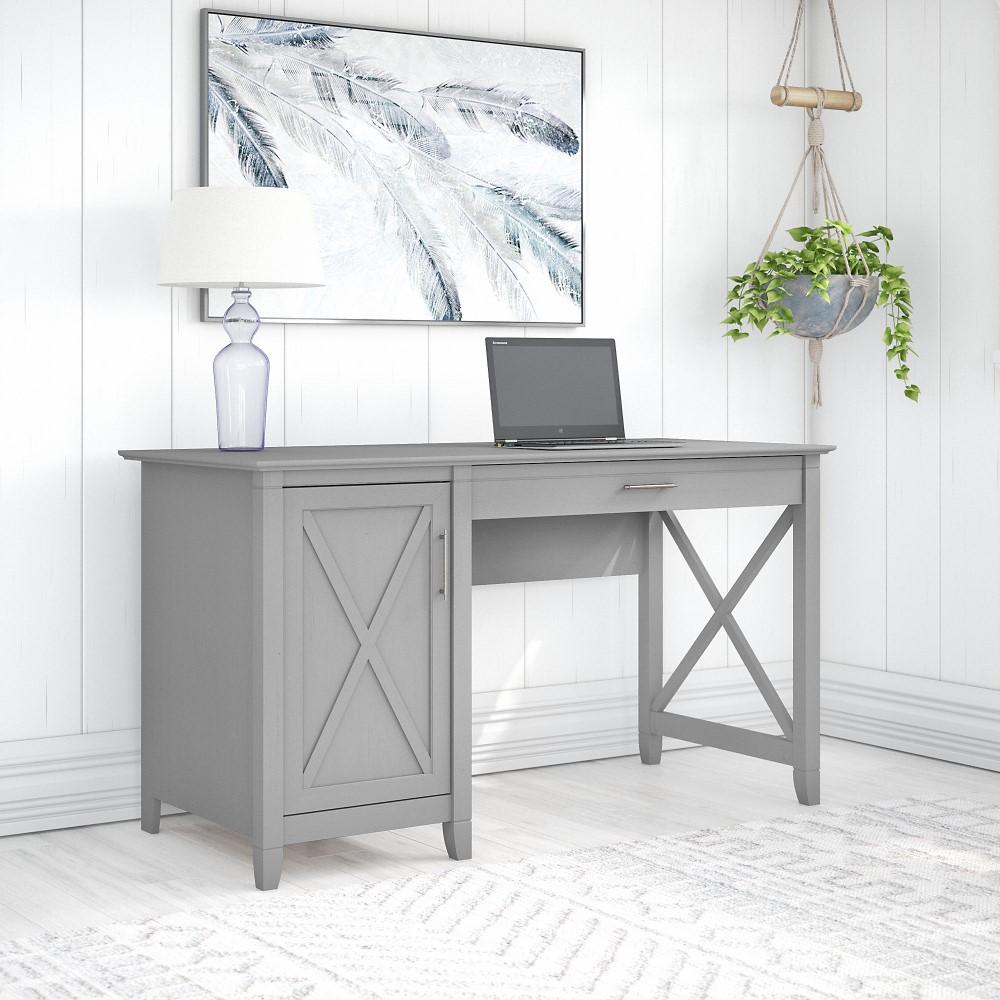 Bush Furniture - Key West 54W Computer Desk with Keyboard Tray and Storage in Cape Cod Gray - KWD154CG-03 veiw 2